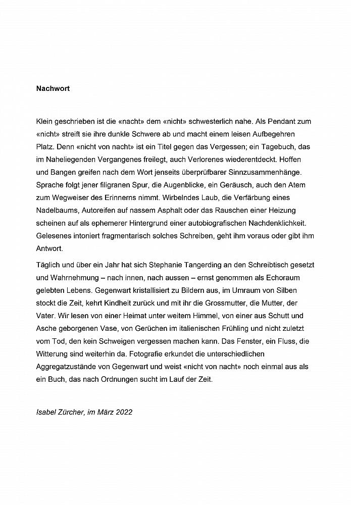 nicht von nacht | Nachwort